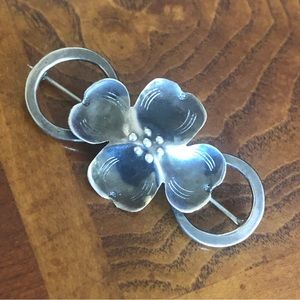 Vintage handmade sterling silver poppy flower brooch pin